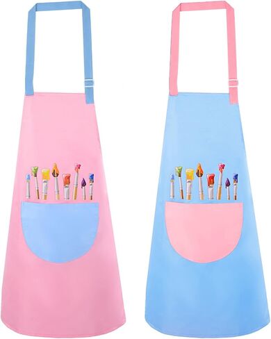 2 Pack Kids Painting Apron Waterproof Children's Aprons Adjustable Girls Boys Bib Apron Kids Art Aprons with Pockets for Painting Cooking Baking Gardening Crafting (Blue & Pink) in Kuwait