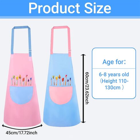 2 Pack Kids Painting Apron Waterproof Children's Aprons Adjustable Girls Boys Bib Apron Kids Art Aprons with Pockets for Painting Cooking Baking Gardening Crafting (Blue & Pink) in Kuwait