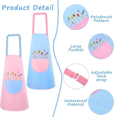 2 Pack Kids Painting Apron Waterproof Children's Aprons Adjustable Girls Boys Bib Apron Kids Art Aprons with Pockets for Painting Cooking Baking Gardening Crafting (Blue & Pink) in Kuwait