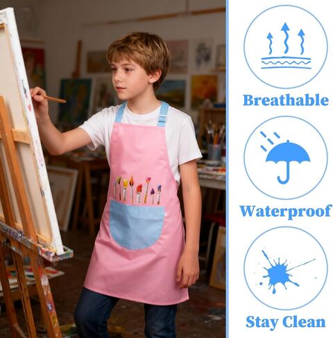 2 Pack Kids Painting Apron Waterproof Children's Aprons Adjustable Girls Boys Bib Apron Kids Art Aprons with Pockets for Painting Cooking Baking Gardening Crafting (Blue & Pink) in Kuwait