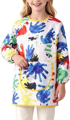 Kids Art Smocks for Ages 3-12, Waterproof Painting Apron with Pocket Long Sleeves in Kuwait
