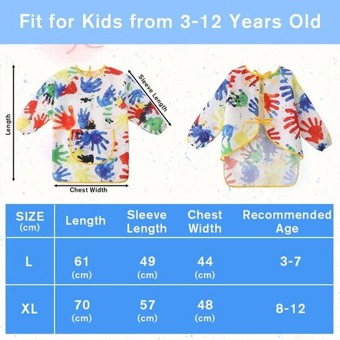Kids Art Smocks for Ages 3-12, Waterproof Painting Apron with Pocket Long Sleeves in Kuwait
