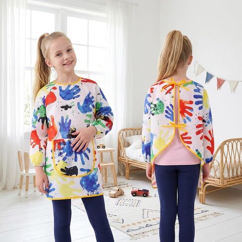Kids Art Smocks for Ages 3-12, Waterproof Painting Apron with Pocket Long Sleeves in Kuwait