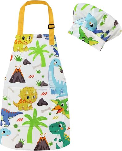Morcheiong Kids Apron and Chef Hat Set for Boys Girls with Pockets in Kuwait