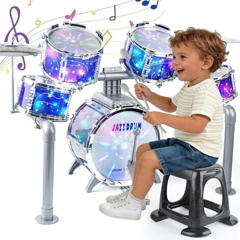LinseyFun Kids Drum Set for Toddlers Ages 3-5,Light-Up Jazz Toy, 5-7 Years in Kuwait