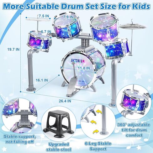 LinseyFun Kids Drum Set for Toddlers Ages 3-5,Light-Up Jazz Toy, 5-7 Years in Kuwait