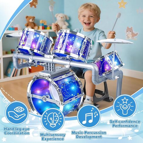 LinseyFun Kids Drum Set for Toddlers Ages 3-5,Light-Up Jazz Toy, 5-7 Years in Kuwait