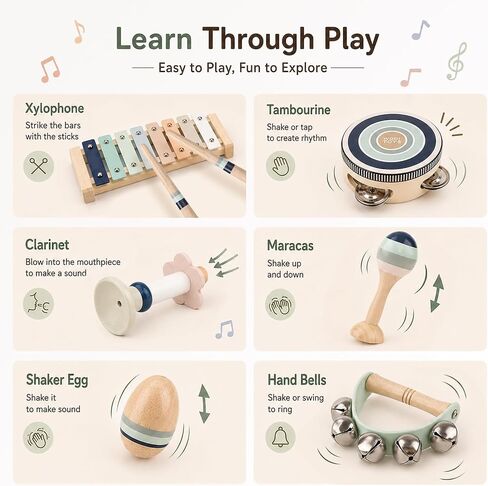 Atoylink Baby Musical Instruments Montessori Wooden Toys for Toddlers in Kuwait
