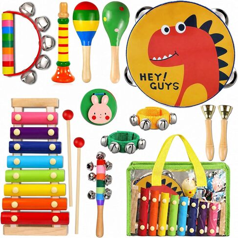 Kids Musical Instruments Set 12Pcs Wooden Toddler Music Toys in Kuwait