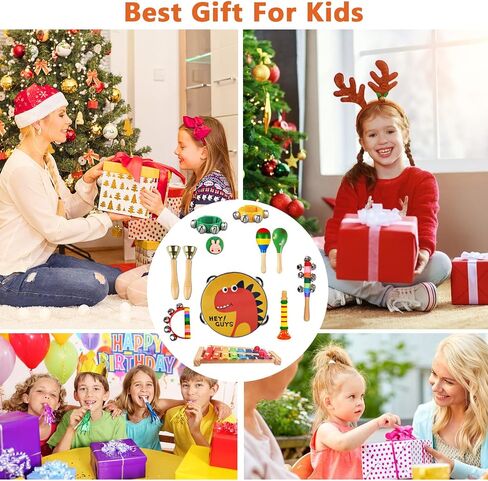 Kids Musical Instruments Set 12Pcs Wooden Toddler Music Toys in Kuwait