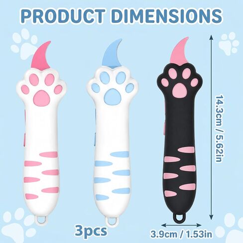 Cat Paw Box Cutter, 3 Pack Pink Black Blue Colors Cat Paw Shaped Box Cutter Retractable, Easy Grip Design for Safe Package Opening Letter Opener, Package Opener for Convenient Home and Office Tool in Kuwait