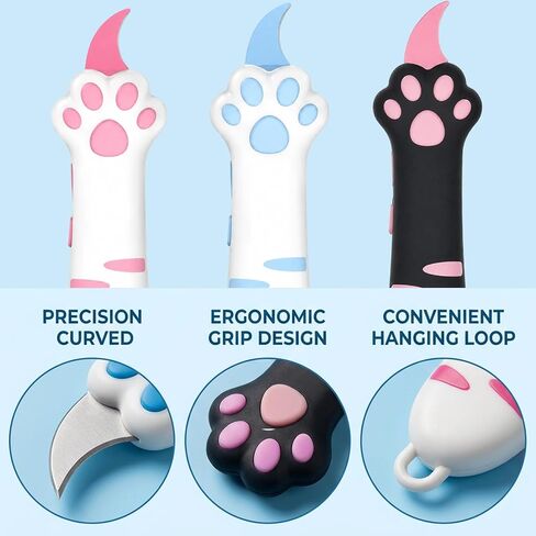 Cat Paw Box Cutter, 3 Pack Pink Black Blue Colors Cat Paw Shaped Box Cutter Retractable, Easy Grip Design for Safe Package Opening Letter Opener, Package Opener for Convenient Home and Office Tool in Kuwait