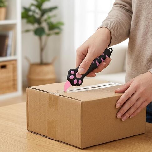 Cat Paw Box Cutter, 3 Pack Pink Black Blue Colors Cat Paw Shaped Box Cutter Retractable, Easy Grip Design for Safe Package Opening Letter Opener, Package Opener for Convenient Home and Office Tool in Kuwait