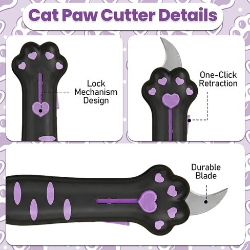 Cat Paw Box Cutter, Retractable Cat Claw Box Cutter with Plush Cat Keychain, Safe Package Opener Tool for Home and Office Use, Ergonomic Silicone Handle Design in Kuwait