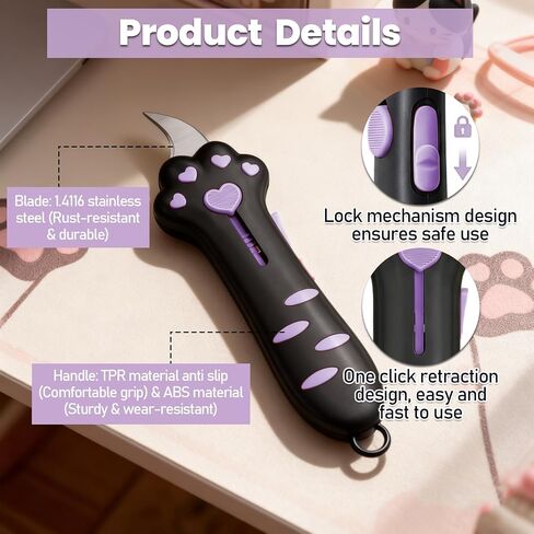 Cat Paw Box Cutter, Retractable Cat Claw Box Cutter with Plush Cat Keychain, Safe Package Opener Tool for Home and Office Use, Ergonomic Silicone Handle Design in Kuwait