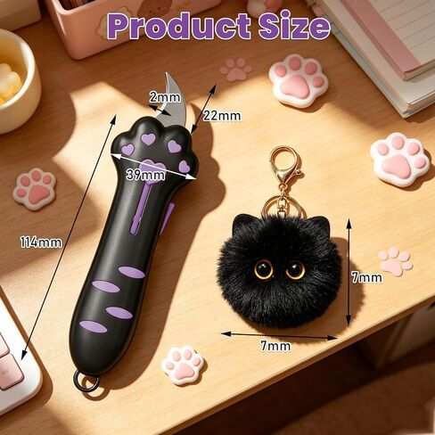 Cat Paw Box Cutter, Retractable Cat Claw Box Cutter with Plush Cat Keychain, Safe Package Opener Tool for Home and Office Use, Ergonomic Silicone Handle Design in Kuwait