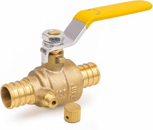 ميدلاين فالف 607Q056 صمام كروي كامل المنفذ PEX بارب اغلاق المياه مع مصرف، 3/4 انش، نحاس in Kuwait
