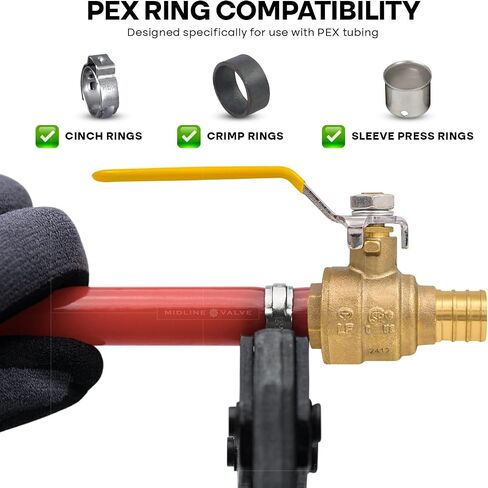 ميدلاين فالف 607Q056 صمام كروي كامل المنفذ PEX بارب اغلاق المياه مع مصرف، 3/4 انش، نحاس in Kuwait