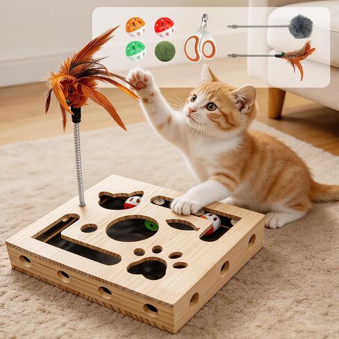 Cat Scratch Puzzle Box for Indoor Cats, Wooden Cat Enrichment Toy in Saudi Arabia