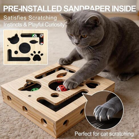 Cat Scratch Puzzle Box for Indoor Cats, Wooden Cat Enrichment Toy in Saudi Arabia