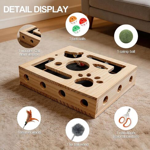 Cat Scratch Puzzle Box for Indoor Cats, Wooden Cat Enrichment Toy in Saudi Arabia