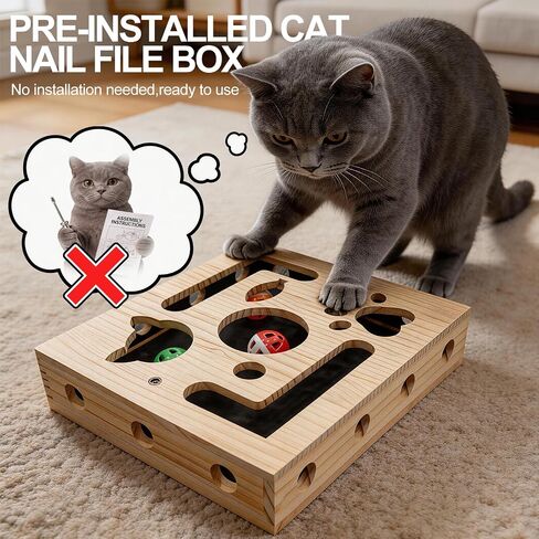 Cat Scratch Puzzle Box for Indoor Cats, Wooden Cat Enrichment Toy in Saudi Arabia
