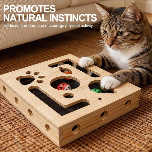 Cat Scratch Puzzle Box for Indoor Cats, Wooden Cat Enrichment Toy in Saudi Arabia