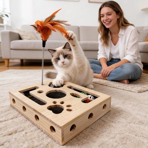 Cat Scratch Puzzle Box for Indoor Cats, Wooden Cat Enrichment Toy in Saudi Arabia