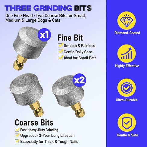 V09X Pet Nail Grinder Replacement Heads, 3 Pack 2 Coarse+1 Fine Sand Grinding Bits for Pet Nail Care in Kuwait