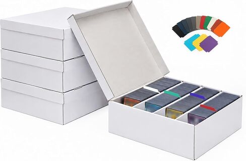 Trading Card Storage Box Flip Lid Row - 3000-Card Capacity Trading Card Organizer for TCG/Magic/Mtg Basketball Cards - White Corrugated Cardboard Bulk Sports Storage with Dividers, 4 Pack in Kuwait