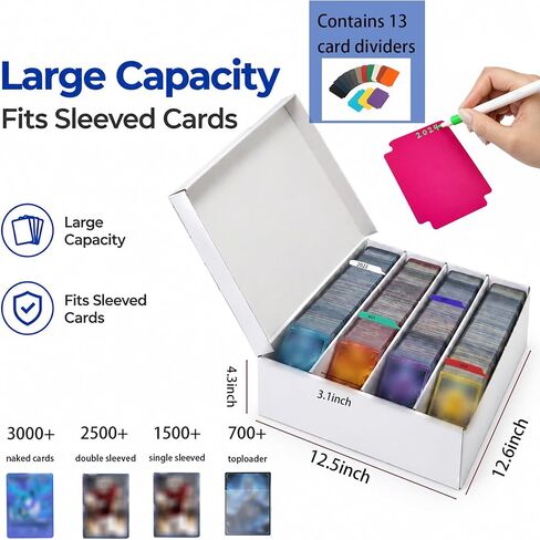 Trading Card Storage Box Flip Lid Row - 3000-Card Capacity Trading Card Organizer for TCG/Magic/Mtg Basketball Cards - White Corrugated Cardboard Bulk Sports Storage with Dividers, 4 Pack in Kuwait