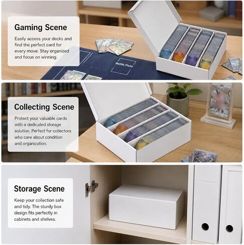 Trading Card Storage Box Flip Lid Row - 3000-Card Capacity Trading Card Organizer for TCG/Magic/Mtg Basketball Cards - White Corrugated Cardboard Bulk Sports Storage with Dividers, 4 Pack in Kuwait