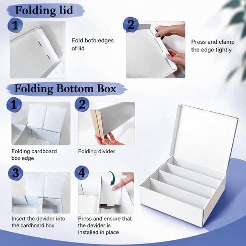 Trading Card Storage Box Flip Lid Row - 3000-Card Capacity Trading Card Organizer for TCG/Magic/Mtg Basketball Cards - White Corrugated Cardboard Bulk Sports Storage with Dividers, 4 Pack in Kuwait