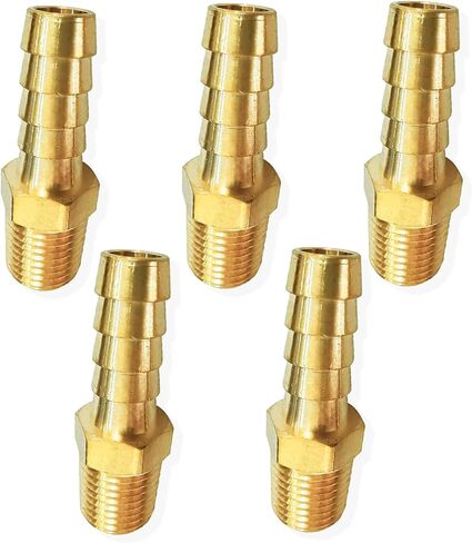 AOPANDA Brass Hose Barb Fitting, 3/8" Hose Barb to 3/8" NPT Male Air Hose Barb Fittings, Barbed Air Hose Repair Fitting Adapter Kit, 5 Pcs Hose Clamps (5-Pack) in Kuwait
