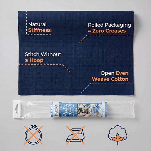 Essentials by Leisure Arts Aida Cloth, 14 Count, Navy, 15 x 18 Inch, Cross Stitch Fabric, Even Weave Cotton, for Embroidery, Needlepoint and Counted Cross Stitch Projects in Kuwait