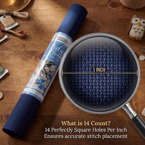 Essentials by Leisure Arts Aida Cloth, 14 Count, Navy, 15 x 18 Inch, Cross Stitch Fabric, Even Weave Cotton, for Embroidery, Needlepoint and Counted Cross Stitch Projects in Kuwait