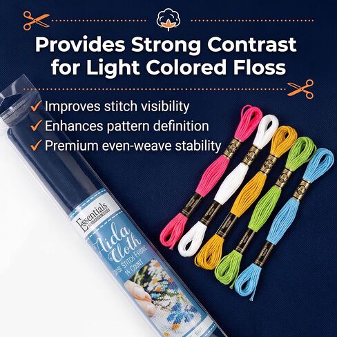 Essentials by Leisure Arts Aida Cloth, 14 Count, Navy, 15 x 18 Inch, Cross Stitch Fabric, Even Weave Cotton, for Embroidery, Needlepoint and Counted Cross Stitch Projects in Kuwait