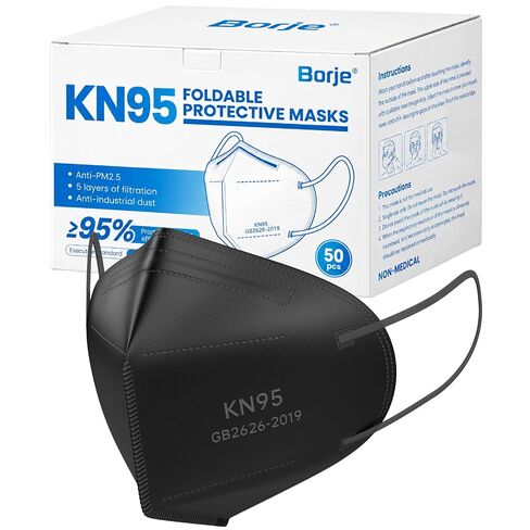 Borje KN95 Face Masks 50 Pcs, Individually Wrapped, 5-Ply Protection Black KN95 Mask, Disposable Face Masks for Adults in Kuwait