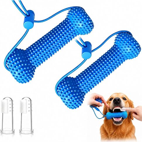 2Pc Dual-Action Canine Dental Prop，bite and Brush Dental Toy for Dogs, Teeth Cleaning Fresh Dog Tartar and Plaque Remover, Woof Tooth Hard Off, Brushing Toothbrush Tools Care Chew Toys in Kuwait