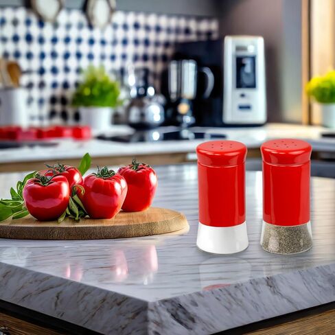 Retro-Styled Stainless Steel Salt and Pepper Shakers (Red), By Home Basics | 2 Piece Shakers for Salt, Pepper, Cumin, Cinnamon, Paprika, and More | With See-Through Glass Bases in Kuwait
