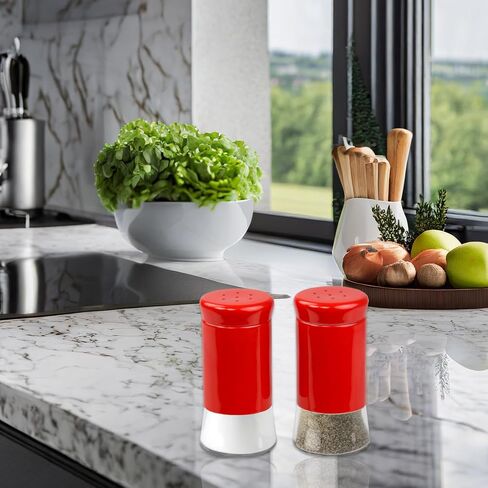 Retro-Styled Stainless Steel Salt and Pepper Shakers (Red), By Home Basics | 2 Piece Shakers for Salt, Pepper, Cumin, Cinnamon, Paprika, and More | With See-Through Glass Bases in Kuwait