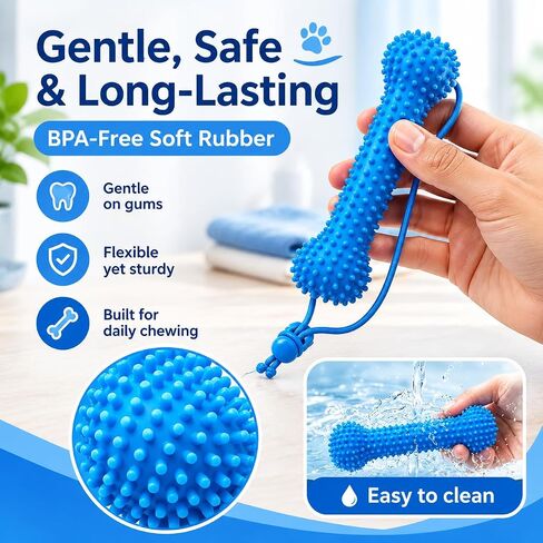 2Pc Dual-Action Canine Dental Prop，bite and Brush Dental Toy for Dogs, Teeth Cleaning Fresh Dog Tartar and Plaque Remover, Woof Tooth Hard Off, Brushing Toothbrush Tools Care Chew Toys in Kuwait