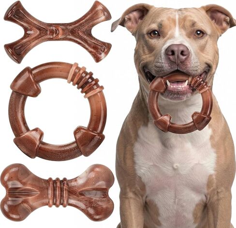 3-Pack Tough Dog Chew Toys for Aggressive Chewers, 25-65 lbs, Brown in Kuwait