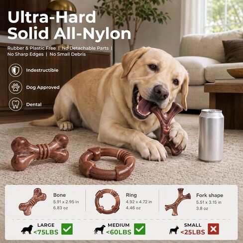 3-Pack Tough Dog Chew Toys for Aggressive Chewers, 25-65 lbs, Brown in Kuwait