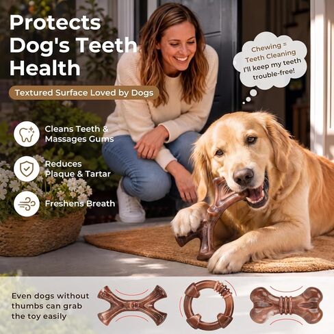 3-Pack Tough Dog Chew Toys for Aggressive Chewers, 25-65 lbs, Brown in Kuwait