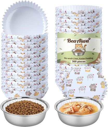 Cat Bowl Set (300 Disposable Pet Bowl Liners with 2 Stainless Steel Bowls) in Kuwait