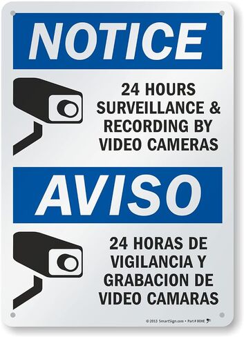 "Notice - 24 Hours Surveillance By Video Cameras" Bilingual Sign By SmartSign | 10" x 14" Aluminum in Kuwait