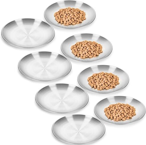 WROSWT 304 Stainless Steel Cat Bowls, 6.7 Inch Extra Wide Shallow Cat Plates for Whisker Fatigue Relief, Metal Kitten Feeding Dishes for Wet Food Canned Raw Diet, Dishwasher Safe Cat Saucer, 4 Pack in Kuwait