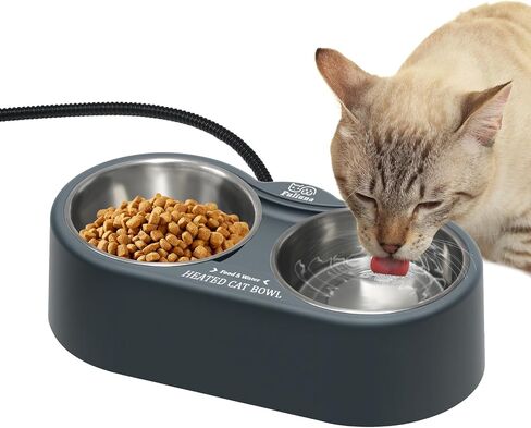 Heated Cat Bowl, Outdoor Heated Pet Bowls with Double Stainless Steel Bowl 24 OZ, Water Food Bowls for Cat Pet, Provide Drinkable Water and Hot Food in Winter in Kuwait