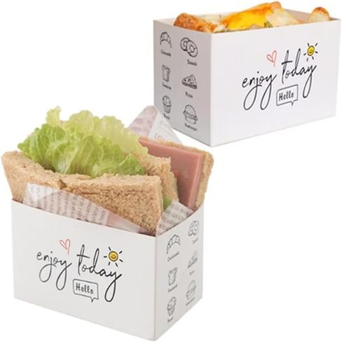 50 Pack Paper Take Out Containers,Mini Burger Boxes,Toast Holding Bread Tray, Sandwich Hot Dog Donut Egg Waffle Packaging Box for Take Out Food Containers (M-Cowhide) in Kuwait
